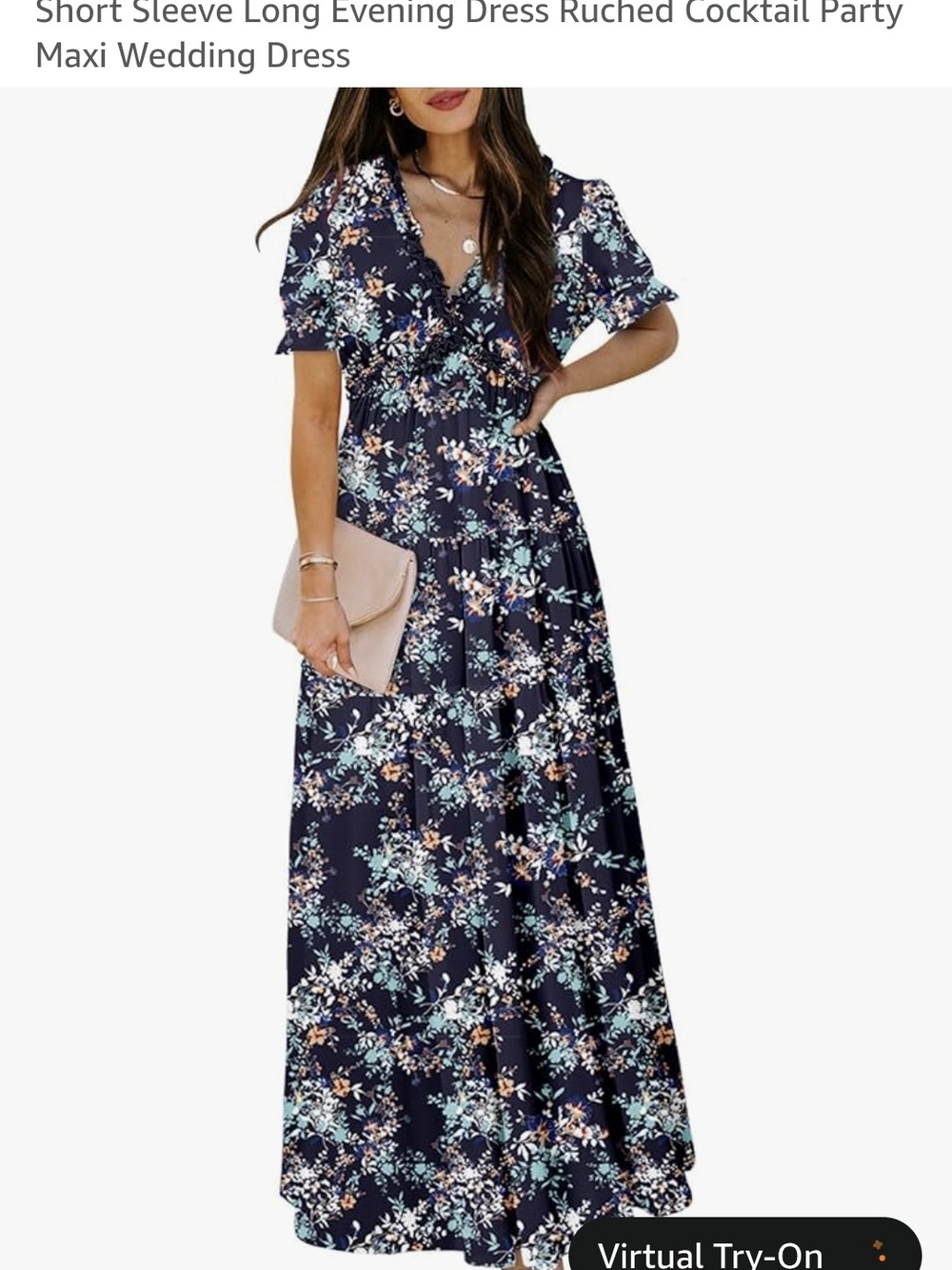 Navy Floral Short Sleeve Maxi Dress - Women